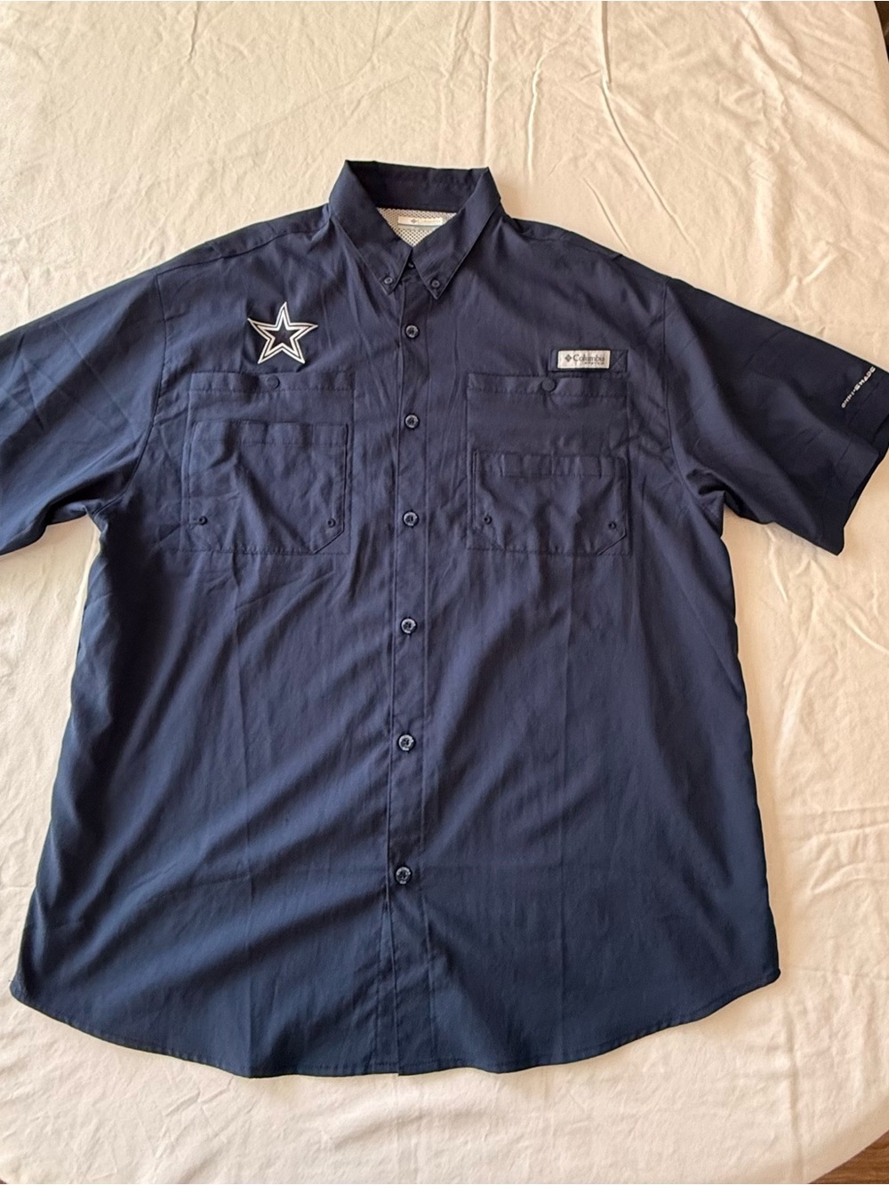 Columbia PFG Dallas Cowboys Tamiami Shirt Mens Large Blue SS Vented Fishing NFL